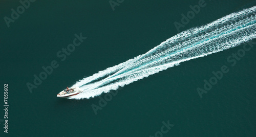 Sailing isolated motorboat, horizontal frame