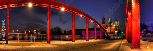 Red bridge and cathedral in the night 