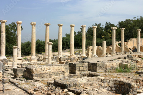 Columns of an ancient city of Scythopolis in Beit-Shean, Israel