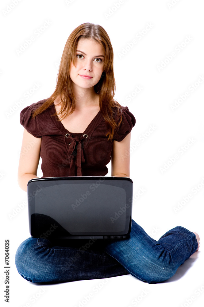 Naklejka premium Sitting With Laptop