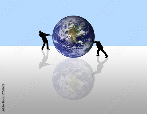 Fototapeta Naklejka Na Ścianę i Meble -  peole pushing the Earth