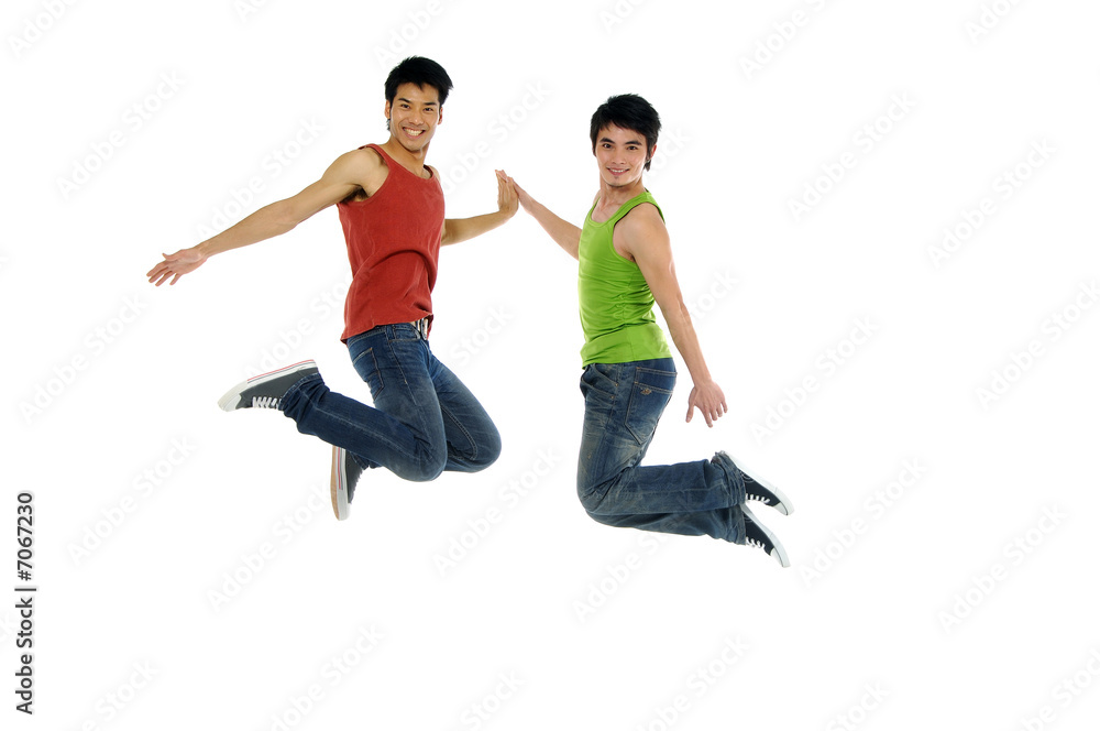 Two young Asian students in jump Two young Asian students in jump