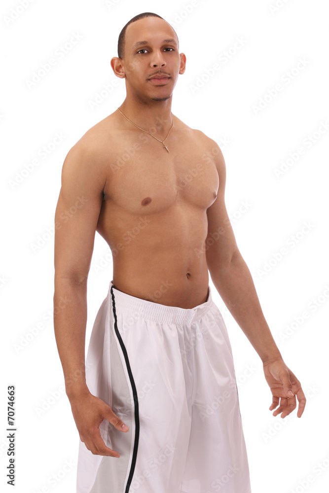 Young black man without shirt in shorts Stock Photo | Adobe Stock