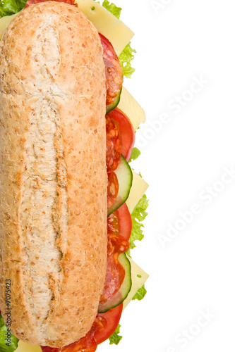 Fresh salami submarine sandwich on white