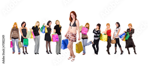 group of Eleven shopping girls