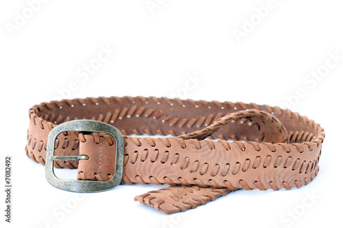 Brown leather belt with copper buckle