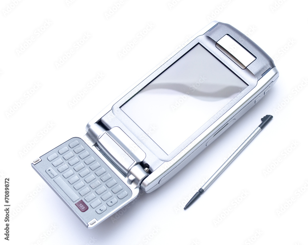 PDA with flip keyboard, clip paths for device, stylus and screen PDA with flip keyboard, clip paths for device, stylus and screen