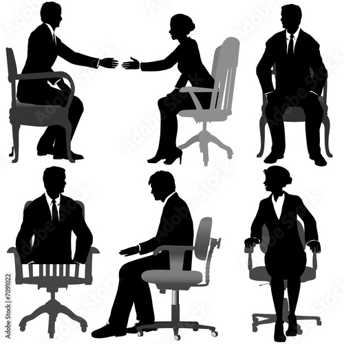 Business Men & Business Women Sit in Office Chairs