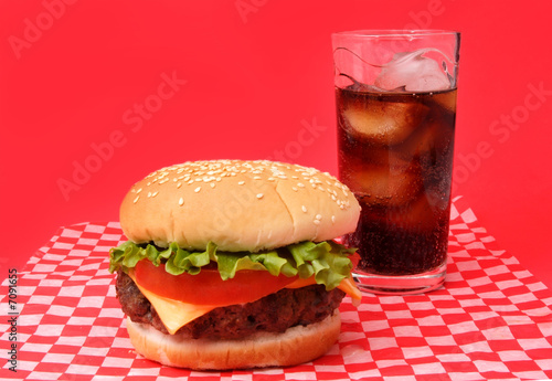 burger and glass of cola