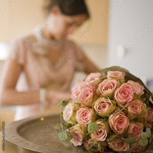 wedding flowers and woman close up.