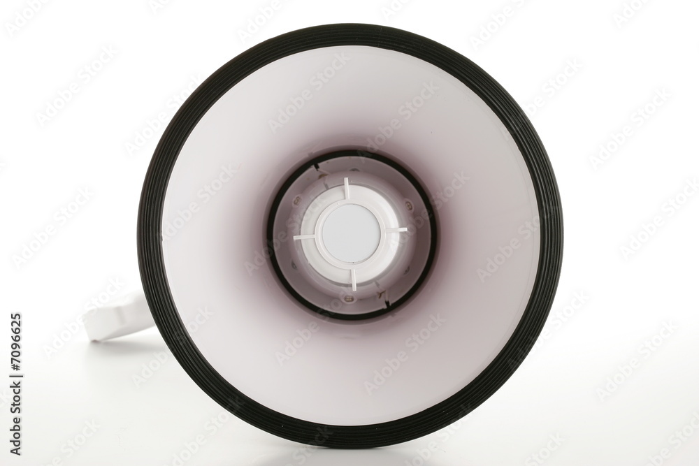 closeup of megaphone on white background closeup of megaphone on white background