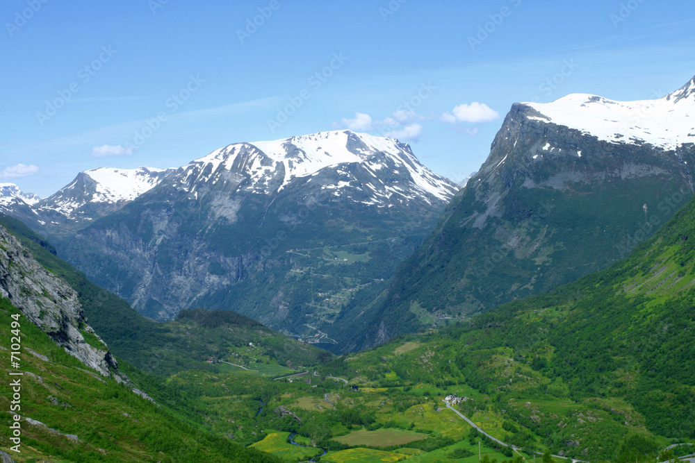 Panoramic view to the Geiranger valley
