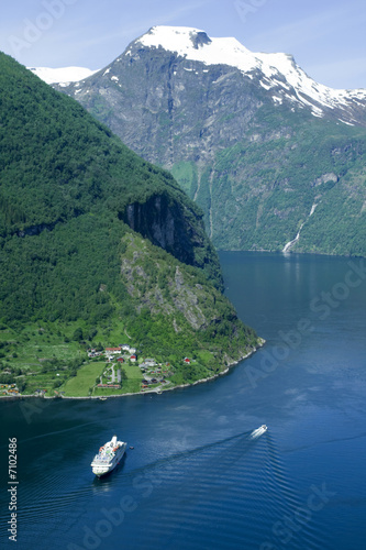 Geiranger fjord from the top of the mountain