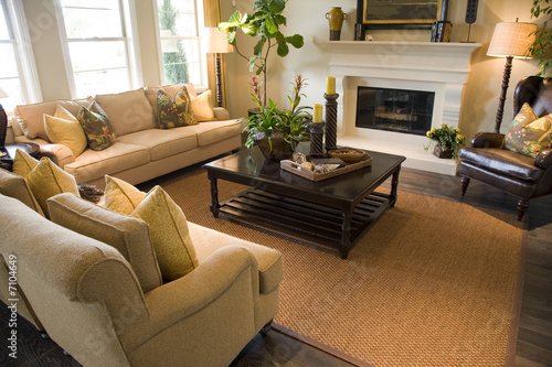 Living room with fireplace.