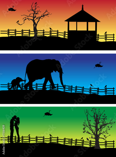 Nature banners, animals, peoples, vector illustration