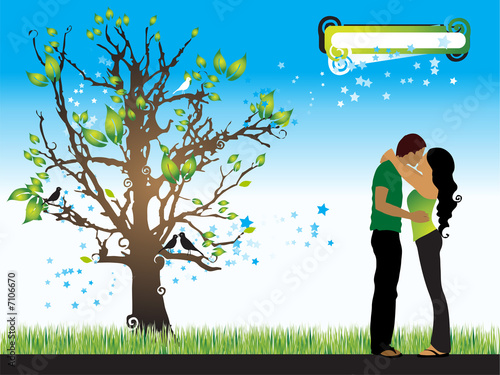 Tree silhouette, couple, spring