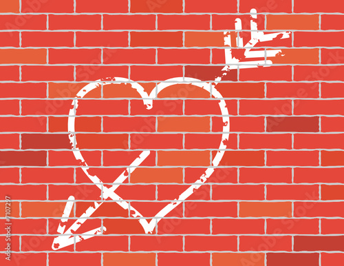 Cretaceous Image of heart on brick wall. Vector illustration.