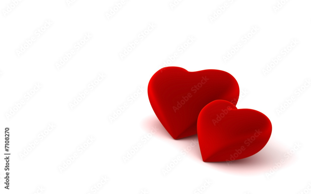 Fototapeta premium Closeup of a couple of red 3d heart shapes on red background