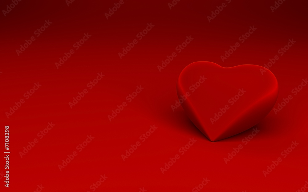 Closeup of a shiny red 3d heart shapes on a red background