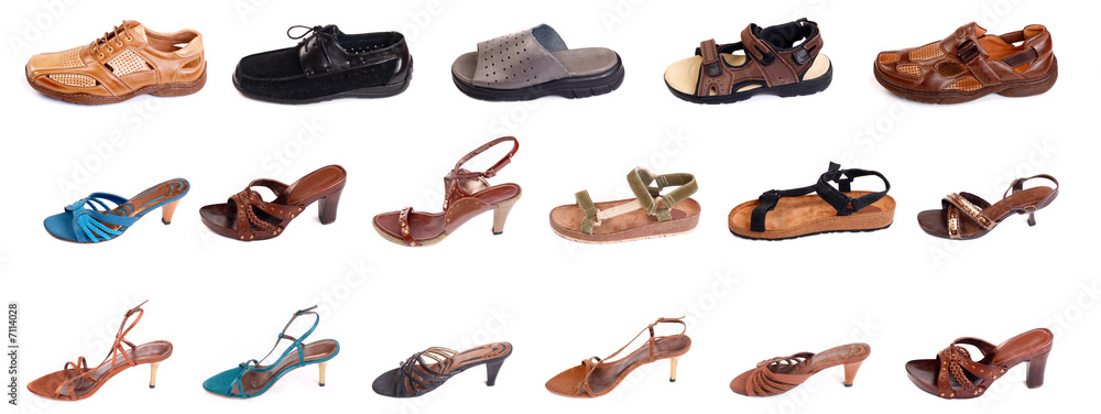 Fototapeta premium Many fancy man's and woman shoes