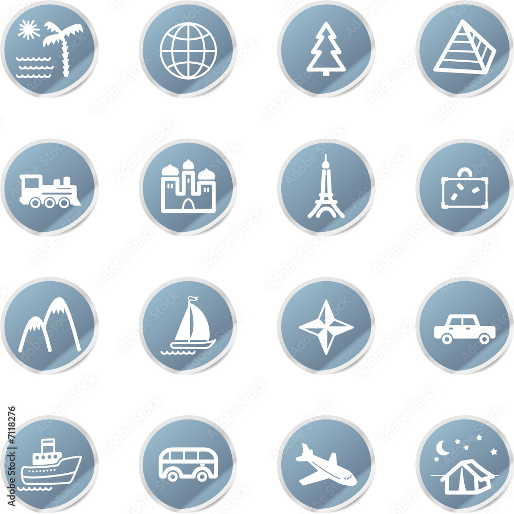 blue sticker travel icons