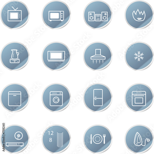 blue sticker household appliances icons