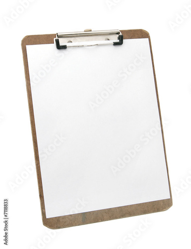 white paper on clipboard