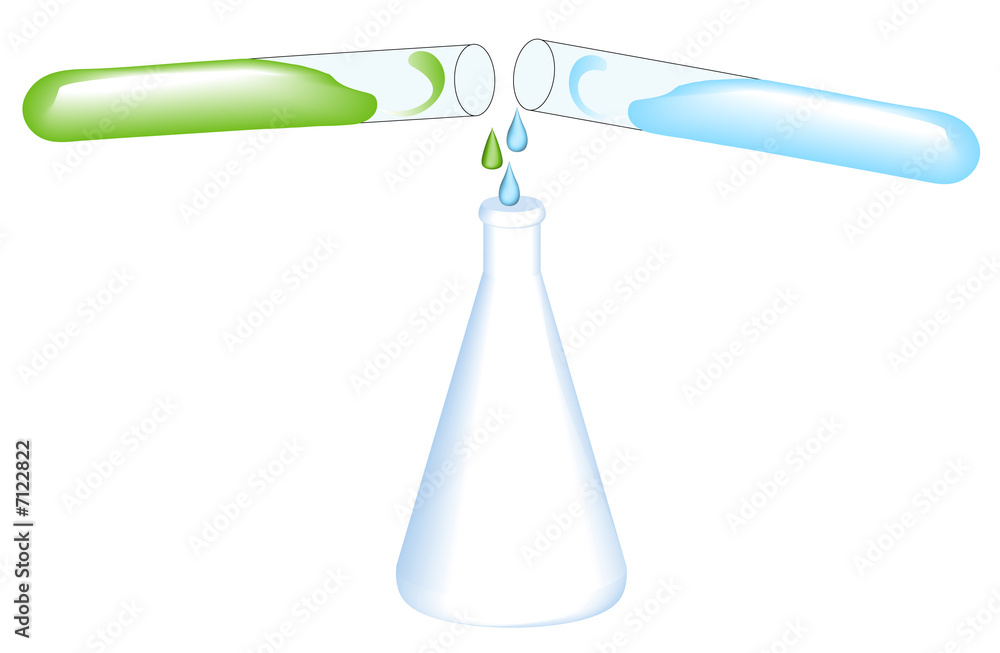 mixing two solutions in chemistry beaker ilustración de Stock Adobe Stock