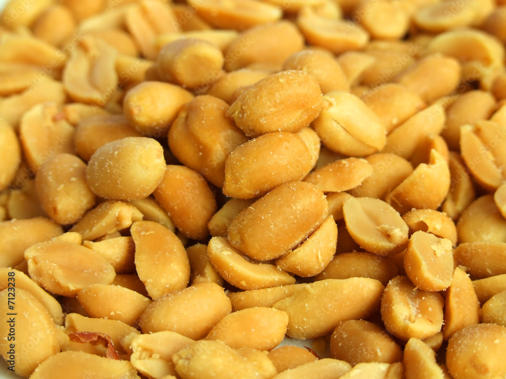 Close up shot of salted peanuts