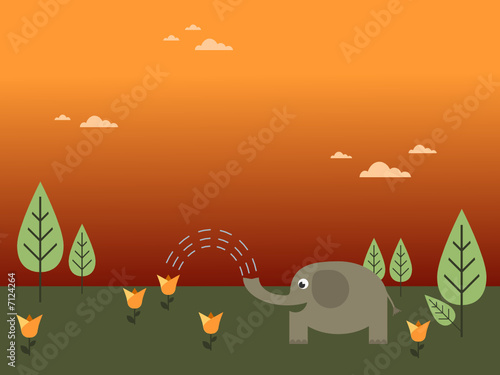 elephant watering a flower