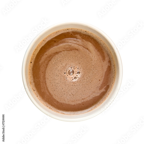 Hot chocolate viewed from above isolated on white