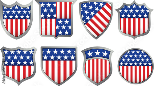 Eight Red White and Blue Shields