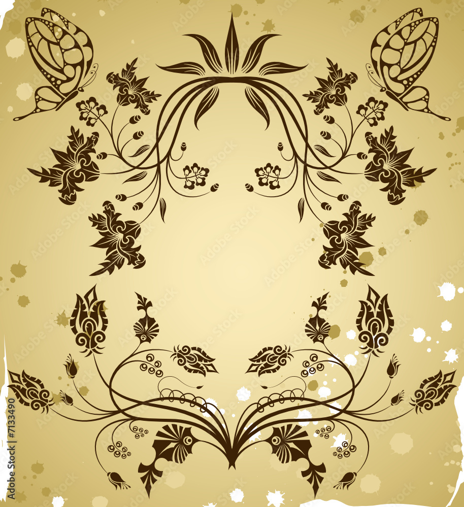 Collect flower border on grunge background with butterfly Collect flower border on grunge background with butterfly