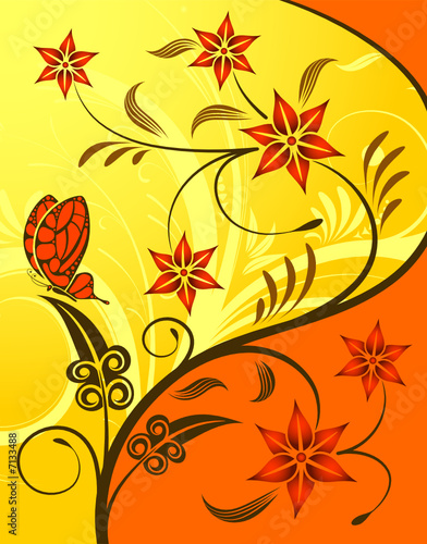Flower background with butterfly, element for design, vector
