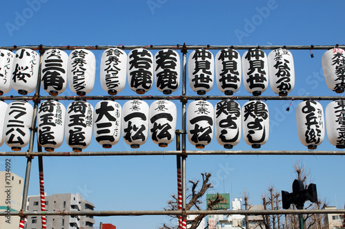 Lanterns on scaffolding near buddhist temple in Tokyo