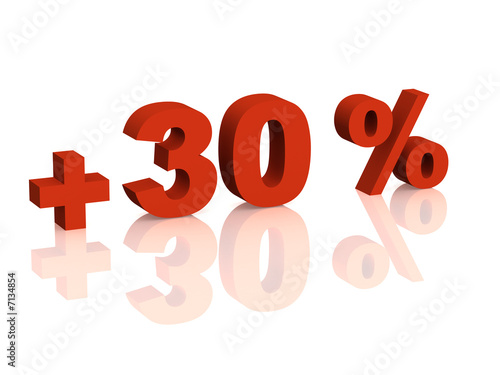 Red 3d inscription - plus of thirty percent