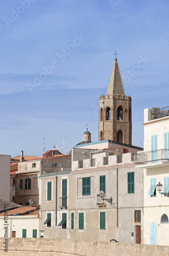 Alghero, Sardinia, Italy - view from bastions towards the cathed