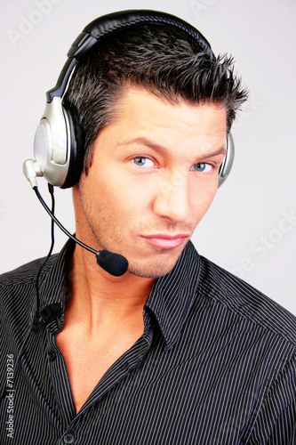 Obraz na płótnie callcenter hotline headset mann telefon service support 