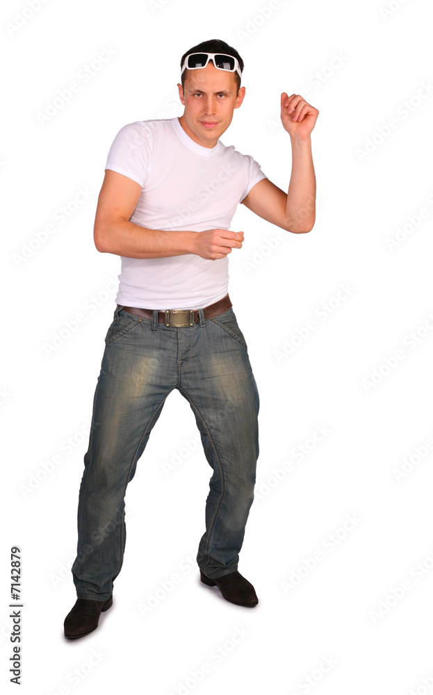 man in white t-shirt dances man in white t-shirt dances