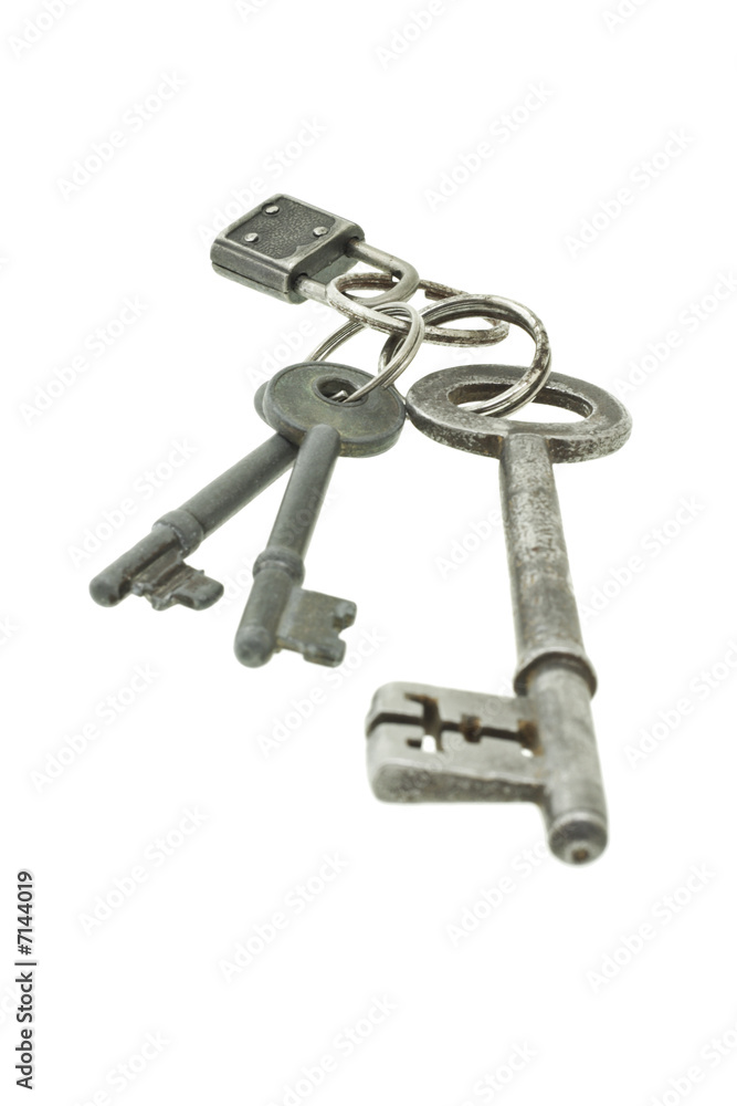 Old keys with mini padlock Old keys with mini padlock