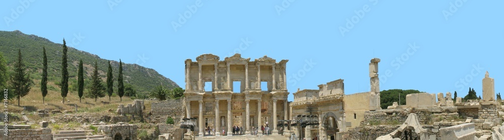 Antiquity greek city - Ephesus. Library. Panorama of six photo