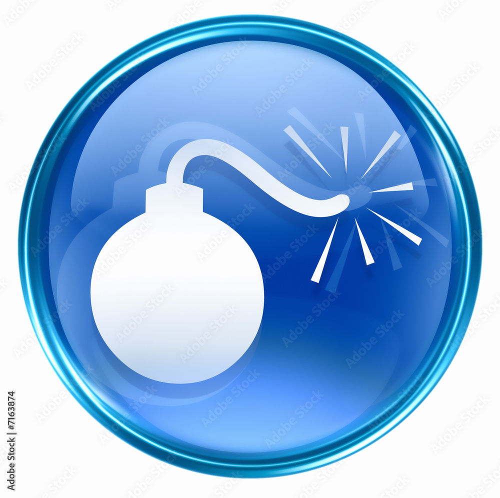 bomb icon blue, isolated on white background bomb icon blue, isolated on white background
