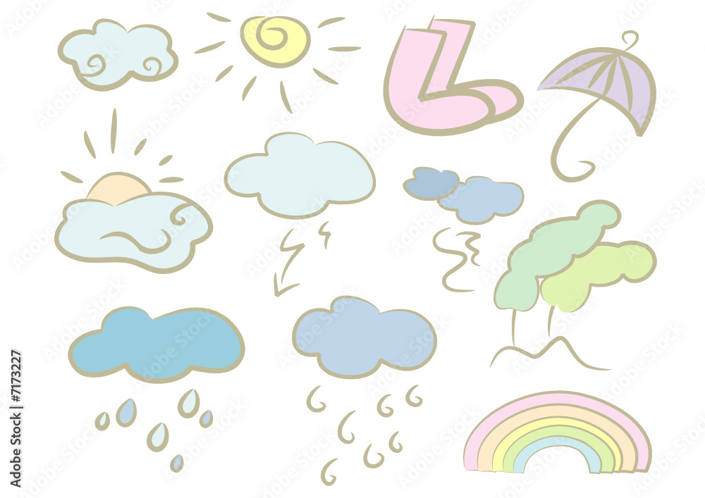 Pastellfarbene Wetter-Icons: Sonne, Regen, Wolken, ... Pastellfarbene Wetter-Icons: Sonne, Regen, Wolken, ...