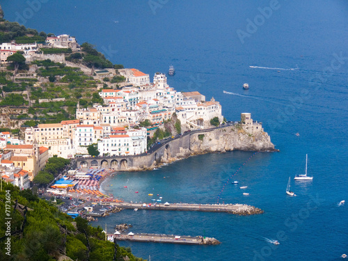 Sceneries aerial on the harbour and the homes of village Atrani