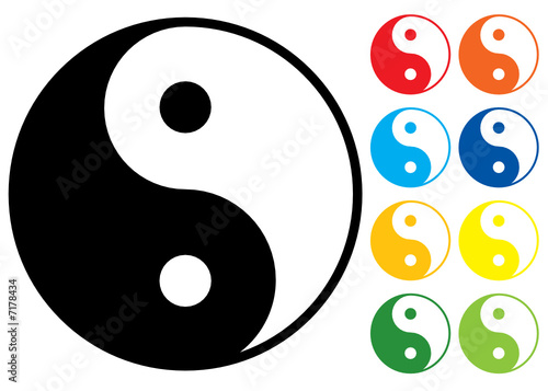 Yin and Yang symbol. Vector illustration. Colour variants.