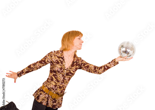 girl flies with mirror ball