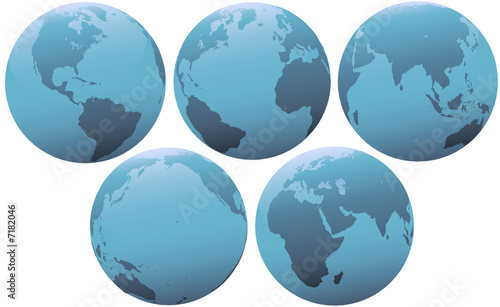 Five Planet Earth Globes in Soft Blue