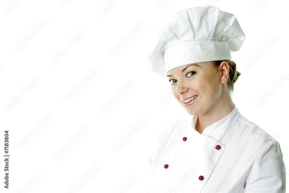 Beautiful cook woman a over white background Beautiful cook woman a over white background