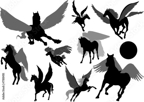 A collection of vector pegasus silhouette