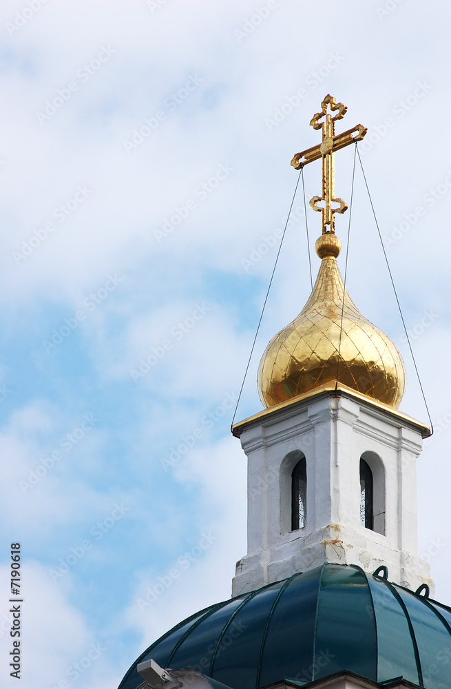 old russian orthodox church over blue sky